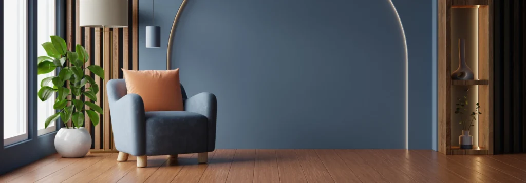 Molten Orange kleurtrend voorbeeld met jeansblauw en oranje