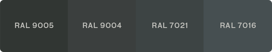 RAL 9005 | RAL 9004 | RAL 7021 | RAL 7016