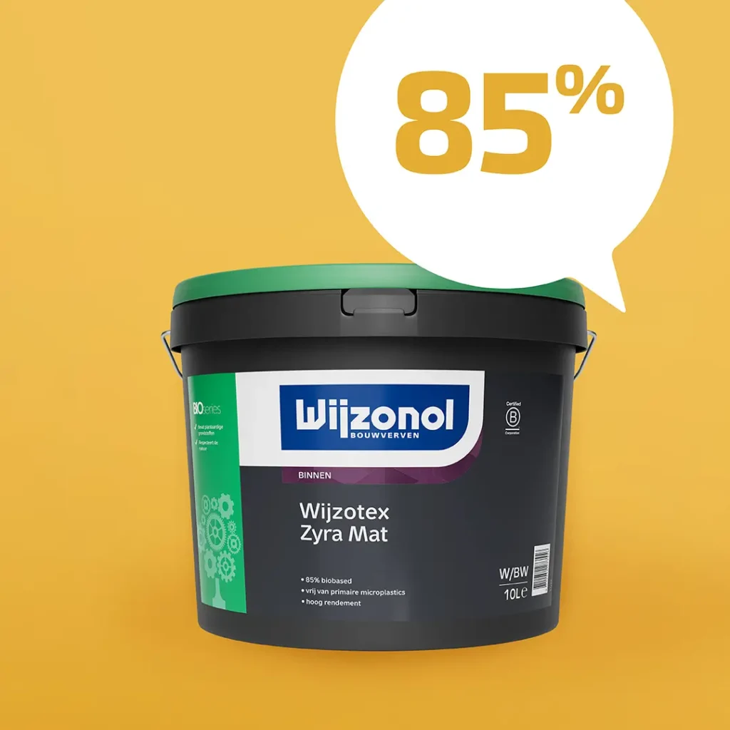 Wijzotex Zyra Mat 85% biobased muurverf in verfemmer